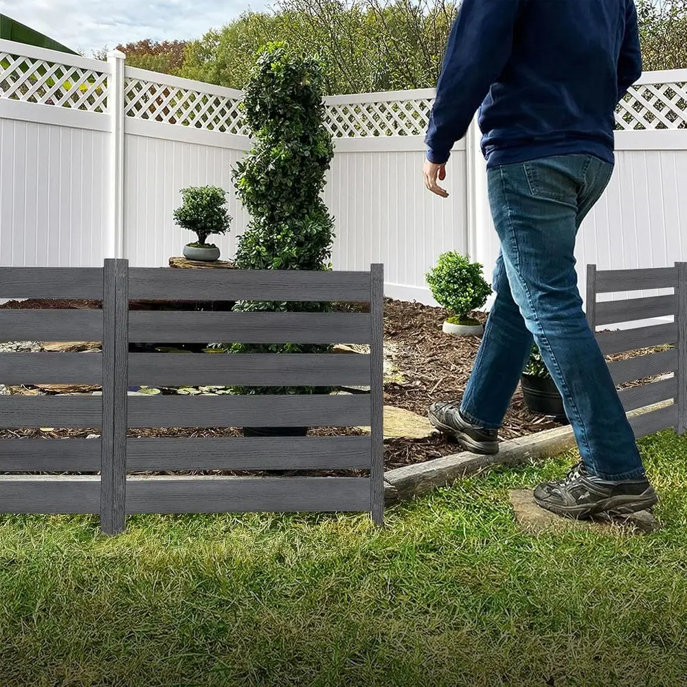 24in W x 26in H 3-Panel Vinyl Fence Kit, Charcoal, Easy Install, DIY Outdoor Garden Border