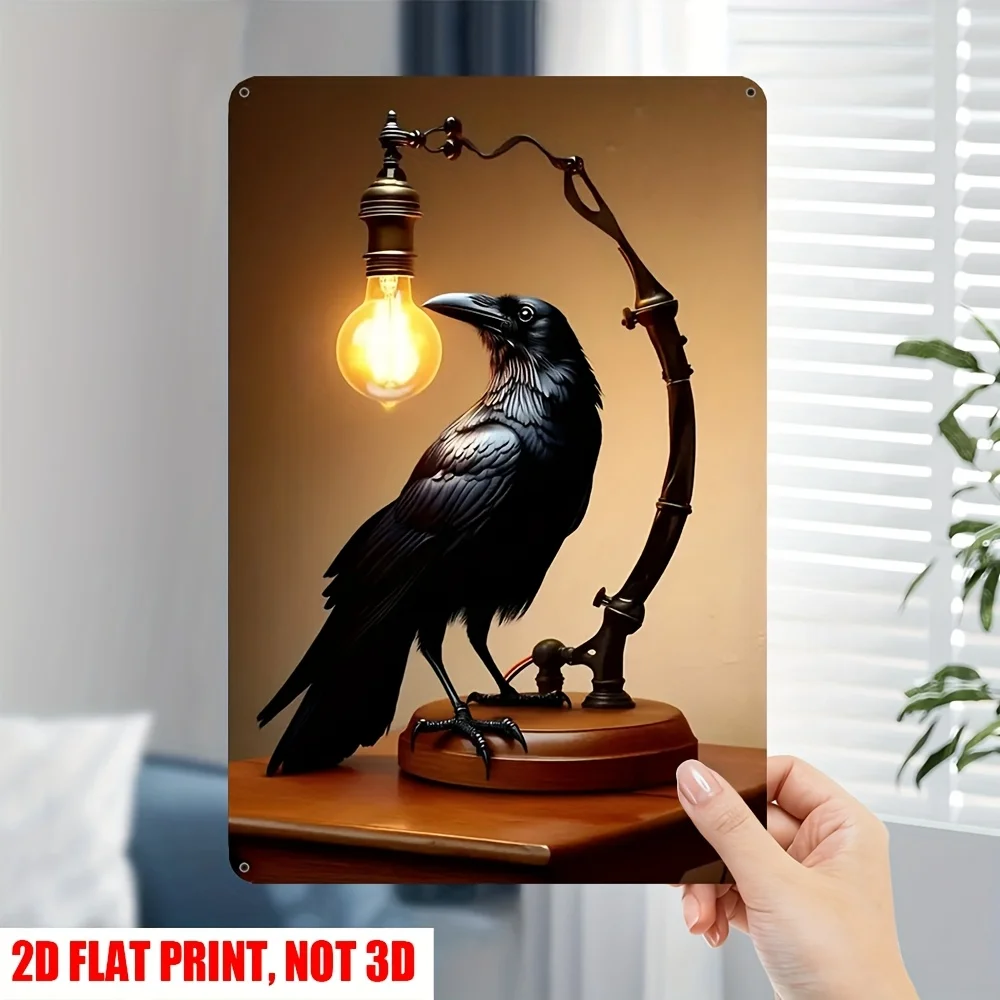 Retro Crow And Black Light Metal Logo, Metal Crow Art Decoration Plaque, Suitable for Home, Office, Modern Interior Decoration