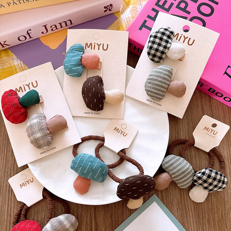 Cute Cloth Mushrooms Hairpins Hair Rope Ring Children Girls Kid Hair Clip Band Barrettes Accessories Hairclip Headwear Headdress