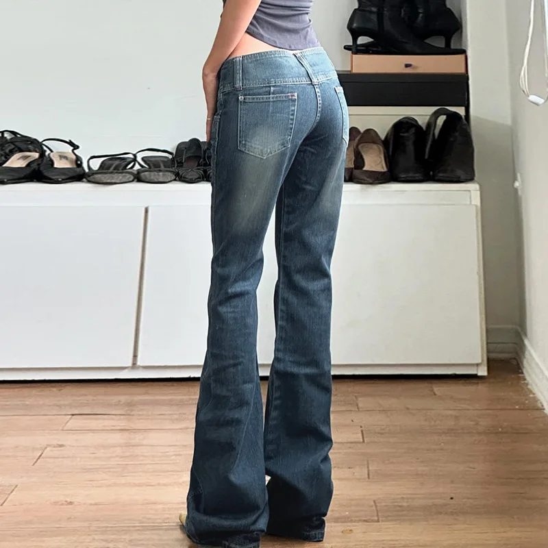 

Personality street vintage low-rise jeans breasted slim trousers straight loose women's wide-leg pants