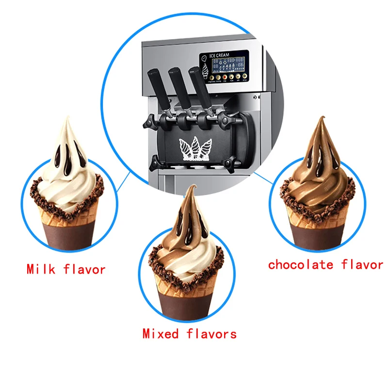 Commercial three-color soft ice cream machine stainless steel soft ice cream cone sundae ice cream machine make ice cream 1200W