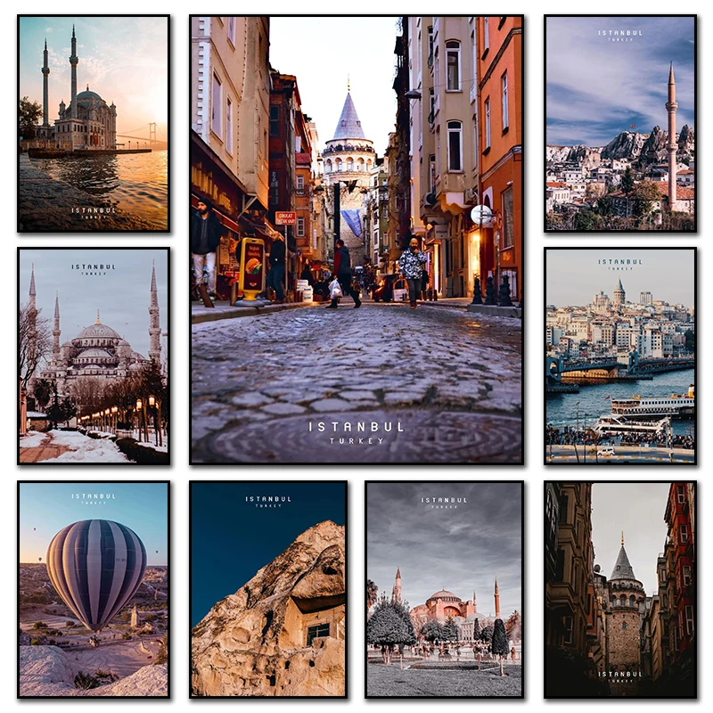 (No frame)Modern City Travel Istanbul Landscape Posters and Prints Canvas Painting Wall Art Pictures For Living Room Bedroom