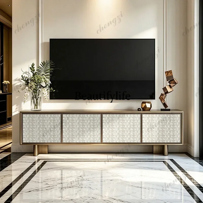 PPP American light luxury shell TV cabinet floor decorative cabinet living room golden storage side cabinet