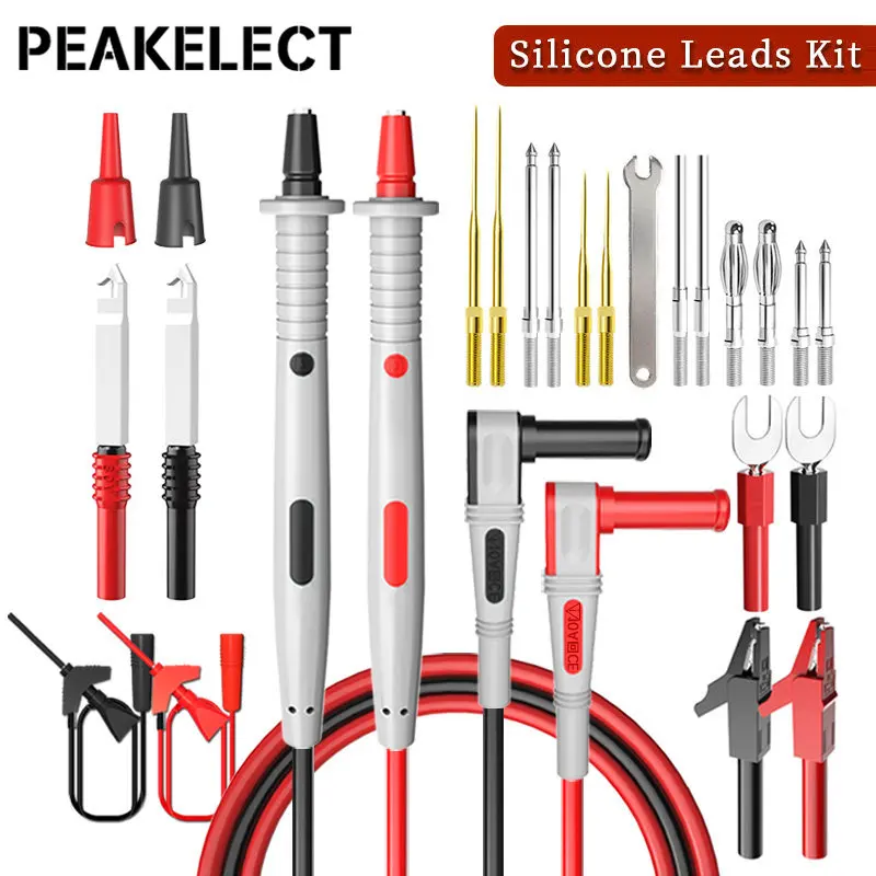 P1503SDL Silicone Multimeter Probe Replaceable Needles Test Leads Kits with Alligator Clip Feeler Cable for Digital Meter