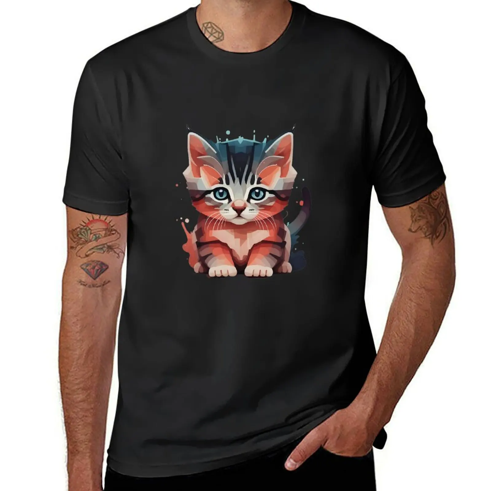 

Kitten Cat Watercolour Hand Drawn Painting Pet T-Shirt Short sleeve tee graphics mens t shirts