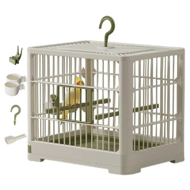 

Small Bird Travel Cage Portable Bird Container Bird Travel Carrier Features Standing Pole Detachable Tray & Hook Handle For