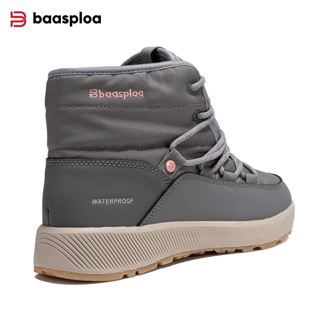 Baasploa New Women Winter Walking Shoes ﻿Outdoor Waterproof Plush Warm Snow Boots Female Casual Non-Slip Lace up Cotton Shoes