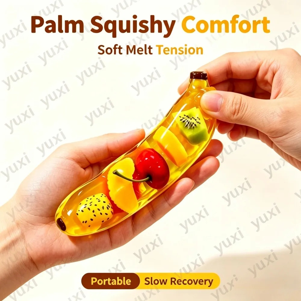 Soft banana gummy toy, stress relieving toy, gentle sensory toy for children and adults