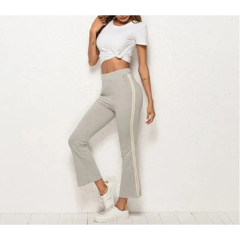 

2024 Spring & Summer New Women's Casual Sports High Waist Stripe Micro Flared Pants Temperament Commuting Women Fashion Trousers