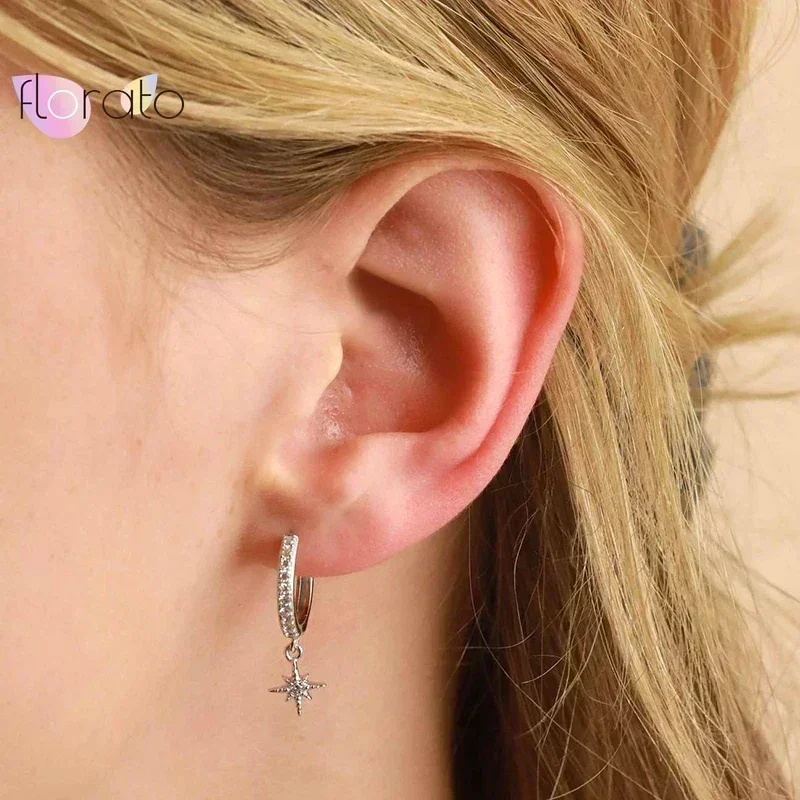 Pendientes de aro con colgante de circonita blanca elegante con aguja de Plata de Ley 925 para mujer, pendientes de oro de 18K con forma de gota de agua de lujo, joyería INS