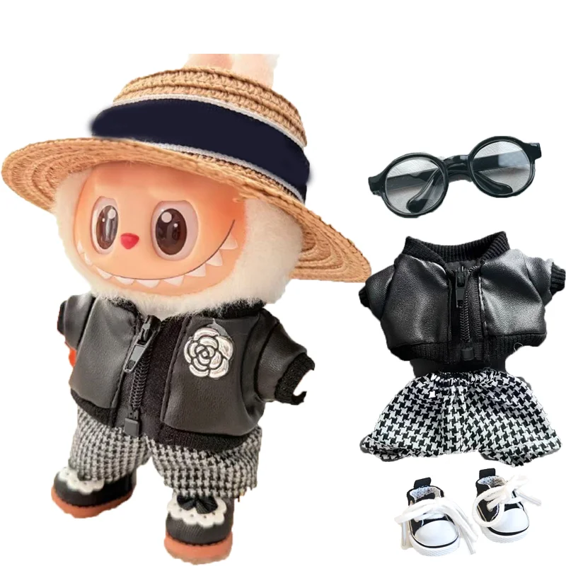 For 15 17cm Labubu Doll Clothes Plush Doll'S Clothes Cool And  Leather Clothing Labubu I II Idol Dolls Sitting Party Accessories