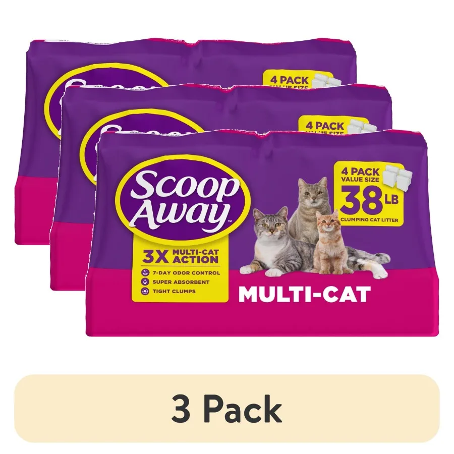 

3 Pack Multi-Cat Litter with Fresh Meadow Scent for Odor Control and Clumping - 38 lbs Each Box Ideal for Multiple Cats and Lon