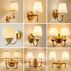 American Wall Lamp Bedroom Bedside Lamps Living Room Decoration Restaurant Sconces Home Decor Corridor Cloth Cover Wall Light