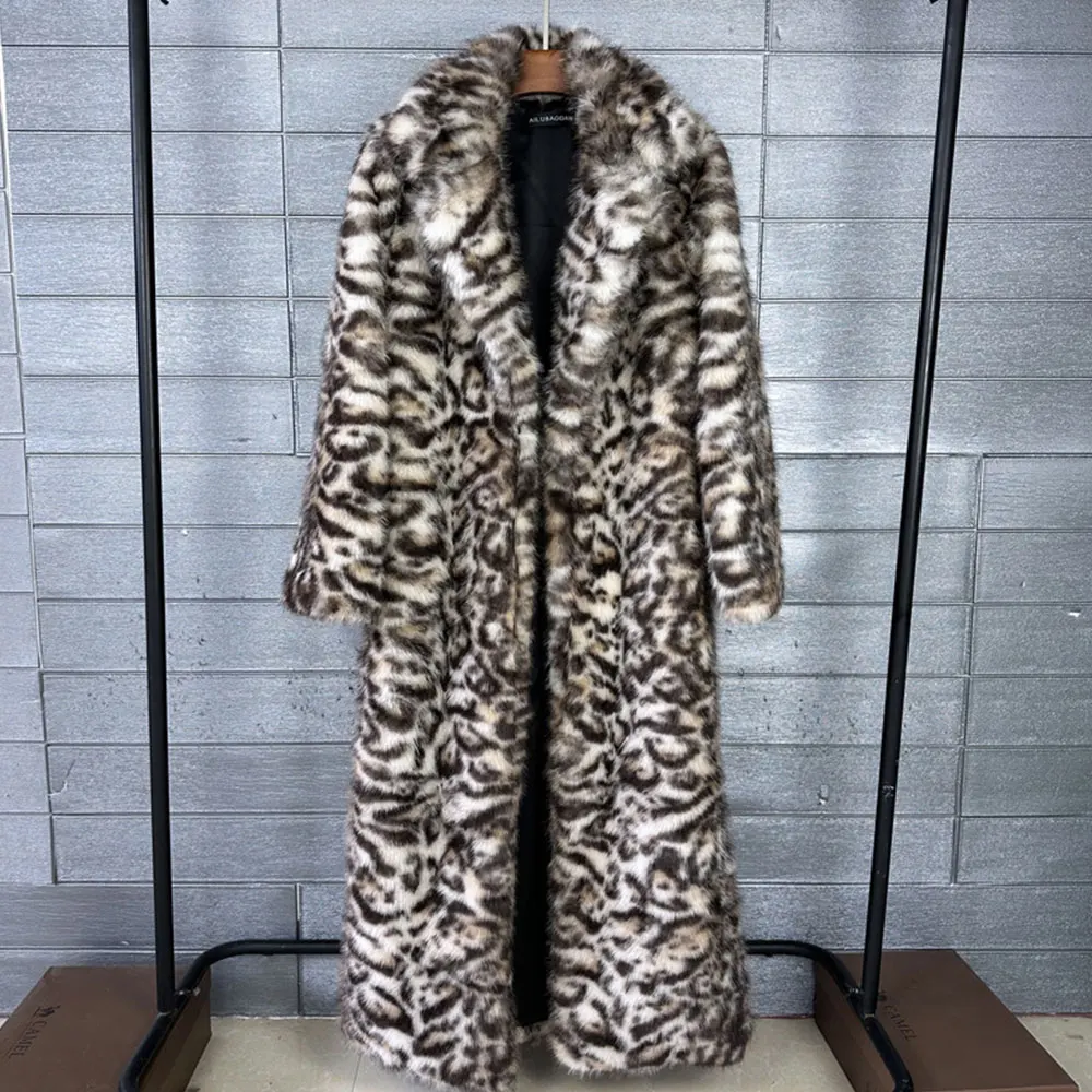 

Large Size Autumn Winter Fox Fur Jacket Fashion Lapel Plush Overcoat Female Parka Loose Long Leopard Faux Fur Coat Women
