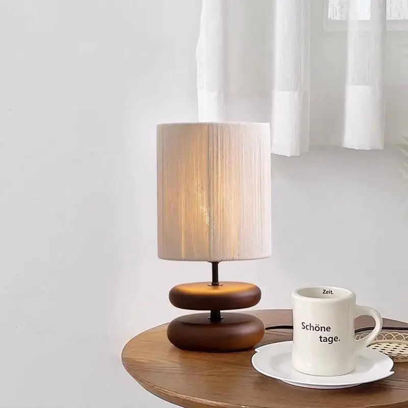 

Japanese Creative Bedside Table Lamp Bedroom Designer Walnut Solid Wood Living Room Study Retro Table Lamp