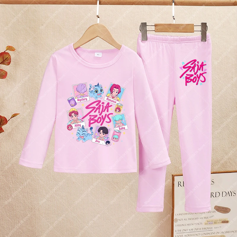 ชุดนอนเด็กฤดูหนาวลาย KPop Demon Hunters แขนยาว ชุดนอนลำลองเด็ก ลายการ์ตูนน่ารัก ชุดนอนเด็กผู้หญิง ลายอนิเมะ ชุดนอนใส่ในบ้าน ของขวัญ