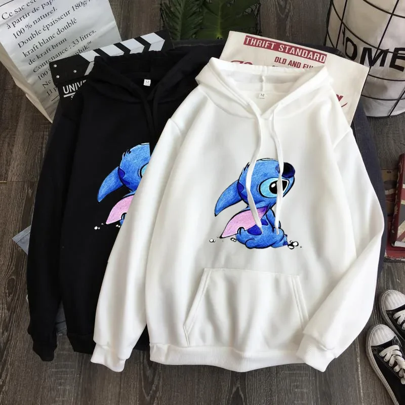 Disney Sweatshirt Couple Shirt All-match Personality Stitch Pattern Hoodie Top  Long Sleeve  Kawaii Clothes  Hoodies Women