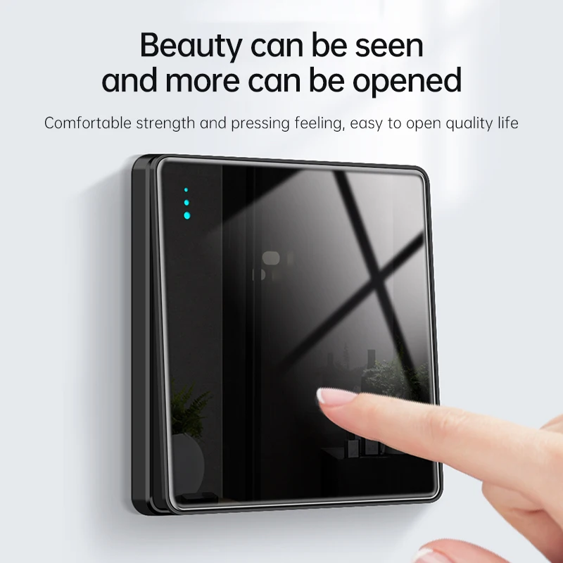 PSSRISE EU Wall Light Switch Power White Deluxe Full Tempered Glass Panel 1/2Way Light Switch On/Off With Fluorescent Indicator