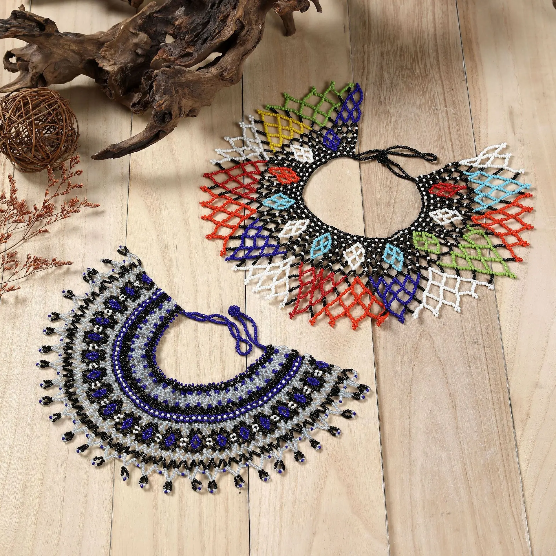 

2024 Ethnic style thick and colorful collar section tribal beaded bib collar garment necklace