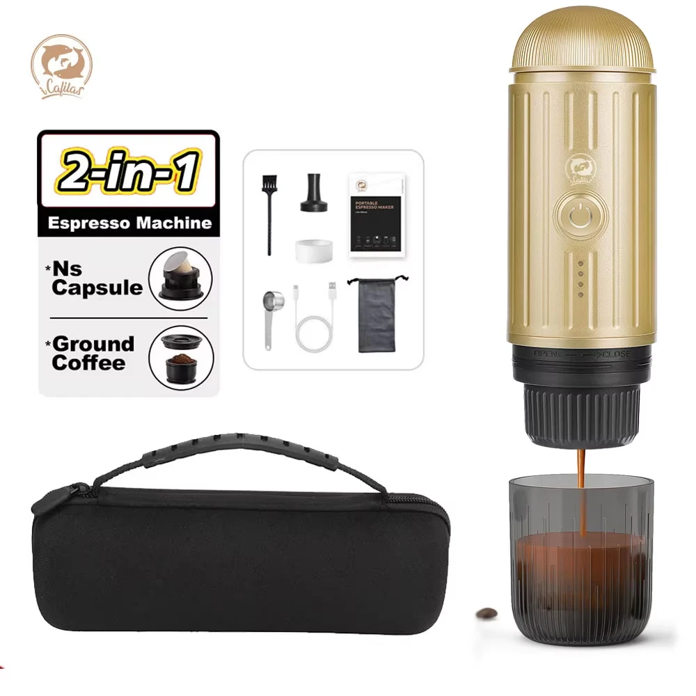 Electric Portable Expresso Coffee Maker Outdoor Travel Coffee Machine Wireless Fit Capsule Ground Coffee with Travel Bag Camping