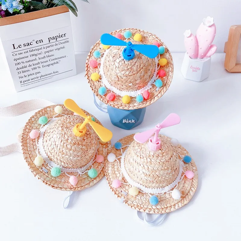 Fashion Pet Straw Hat Cat Dog Summer Sunshade Hat Dogs And Cats Beach Party Straw Costume Hat Accessories