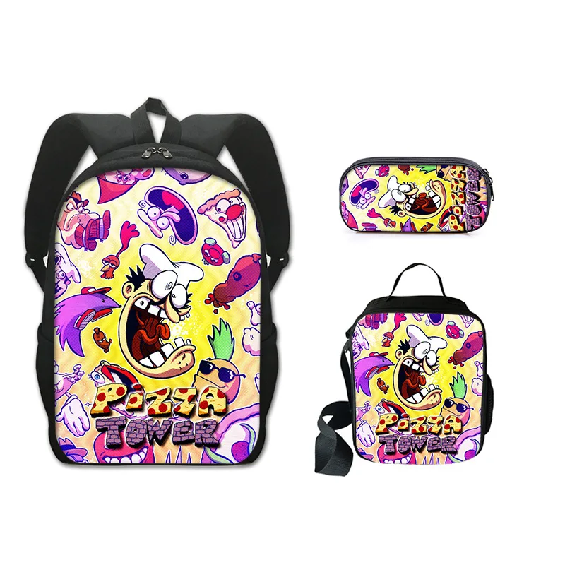New cross-border pizza tower pizza tower backpack shoulder bag shoulder bag pencil case lunch bag three piece set