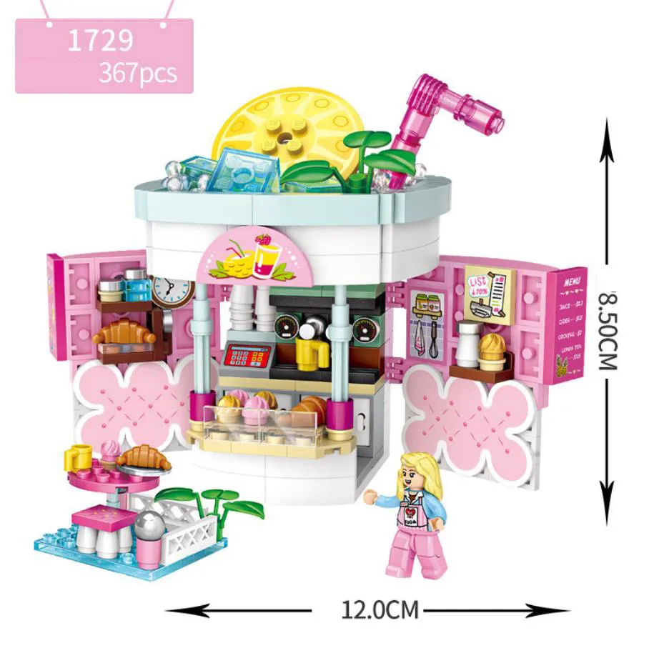 

iDEA Mini Block City Modern Street View Lemon Tea Hamburger Ice-Cream French Fries Architecture Building Brick Toys For Gifts