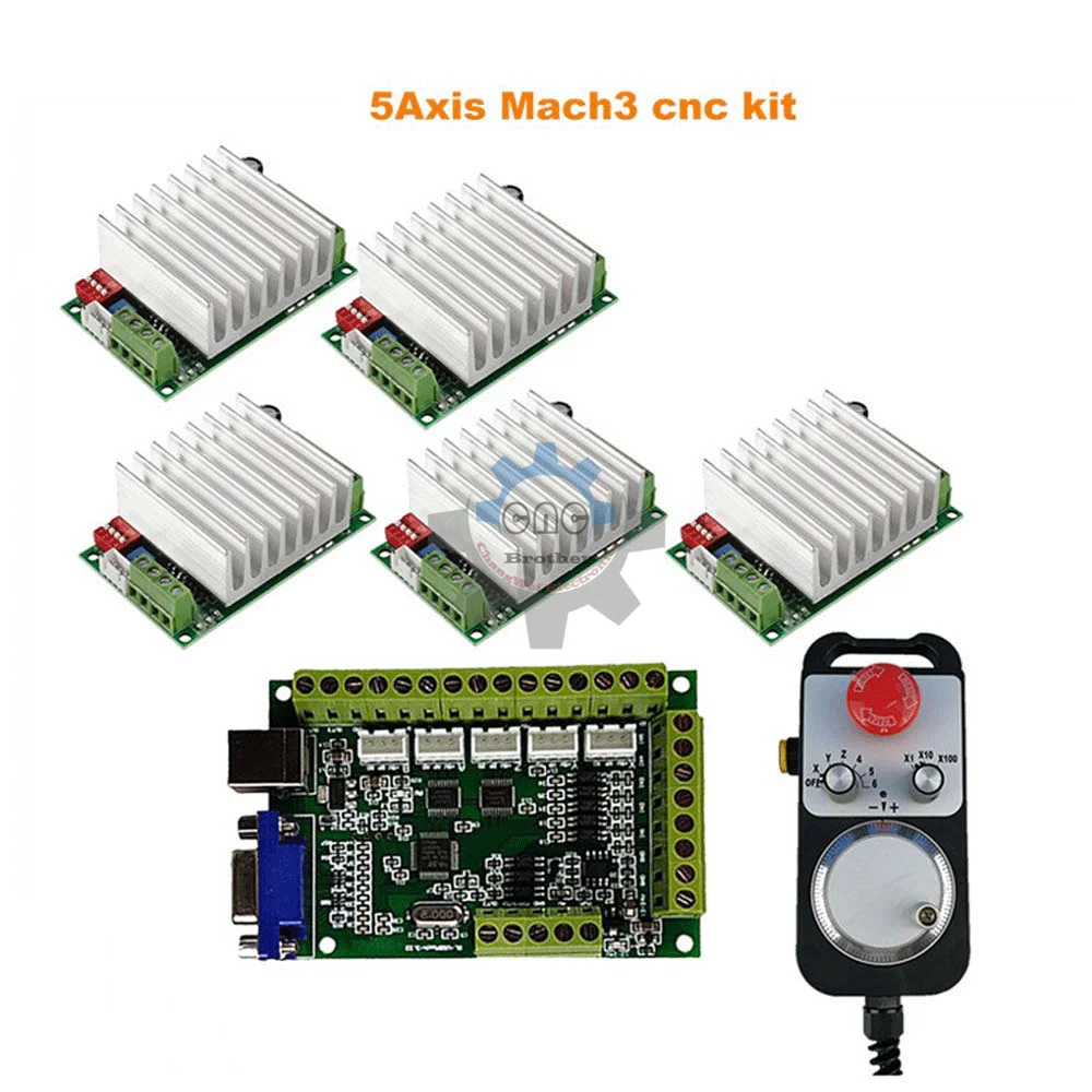 Kit d'Usinage de Contrôleur CNC Mach3, 3 Axes, 4 Axes, 5 Axes + Carte d'Entraînement de Moteur Pas à Pas Femelle TB6 + Volant d'Arrêt d'Urgence 6 Axes