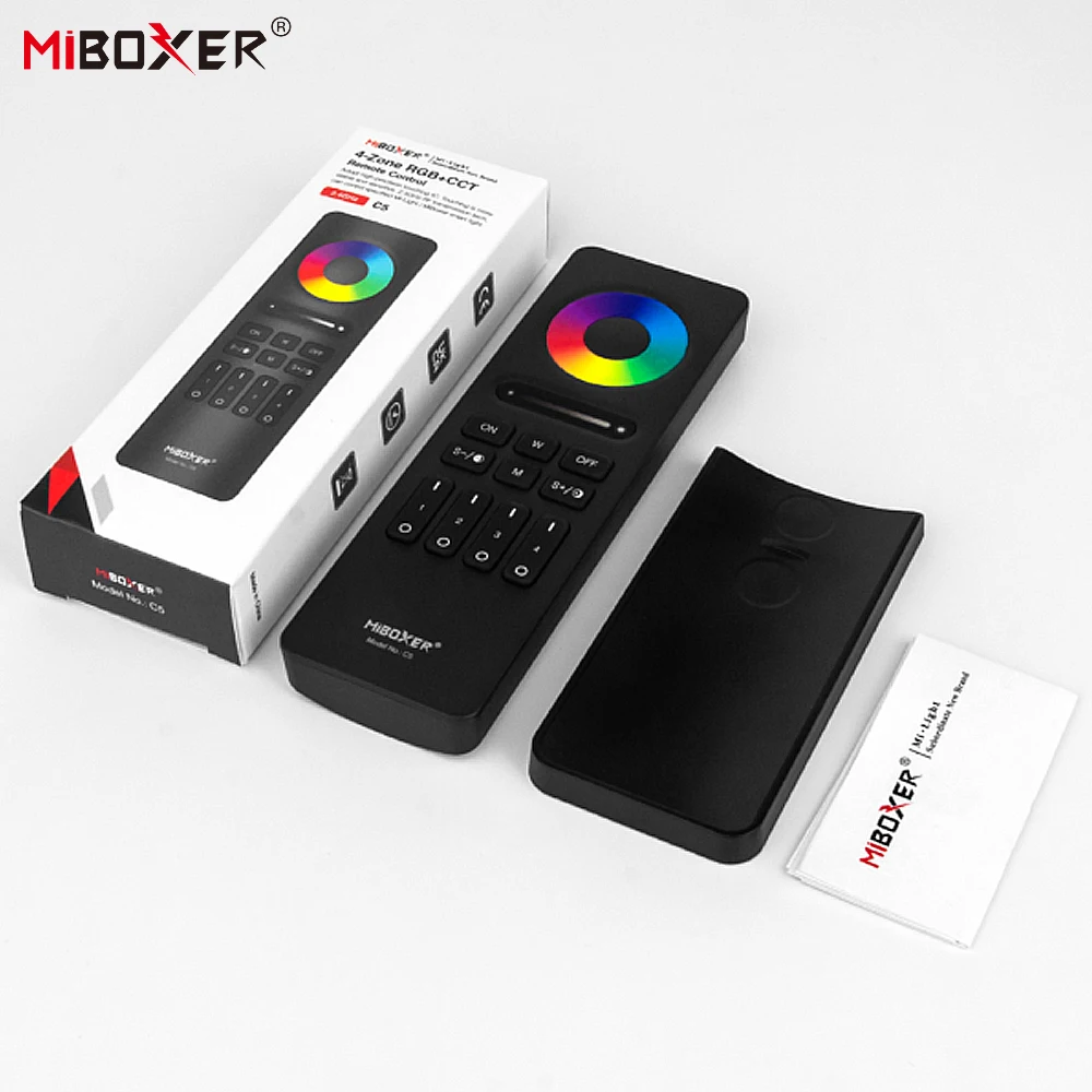 Miboxer C5 2.4GHz 4 Zone Button + Touch Remote RF Wireless RGB+CCT Remote Control Lamp/LED Strip Controller