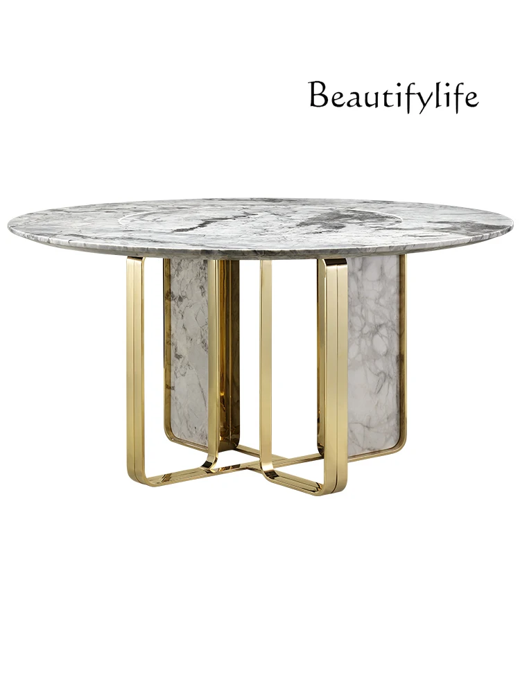 Natural Marble Luxury Stone round Table Turntable Design Coffee Table