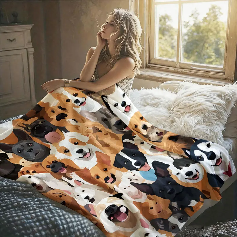 Cute Dog Collage Flannel Blanket Warm Soft Halloween Christmas Decorative Couch Warm Cozy All-Season Gift