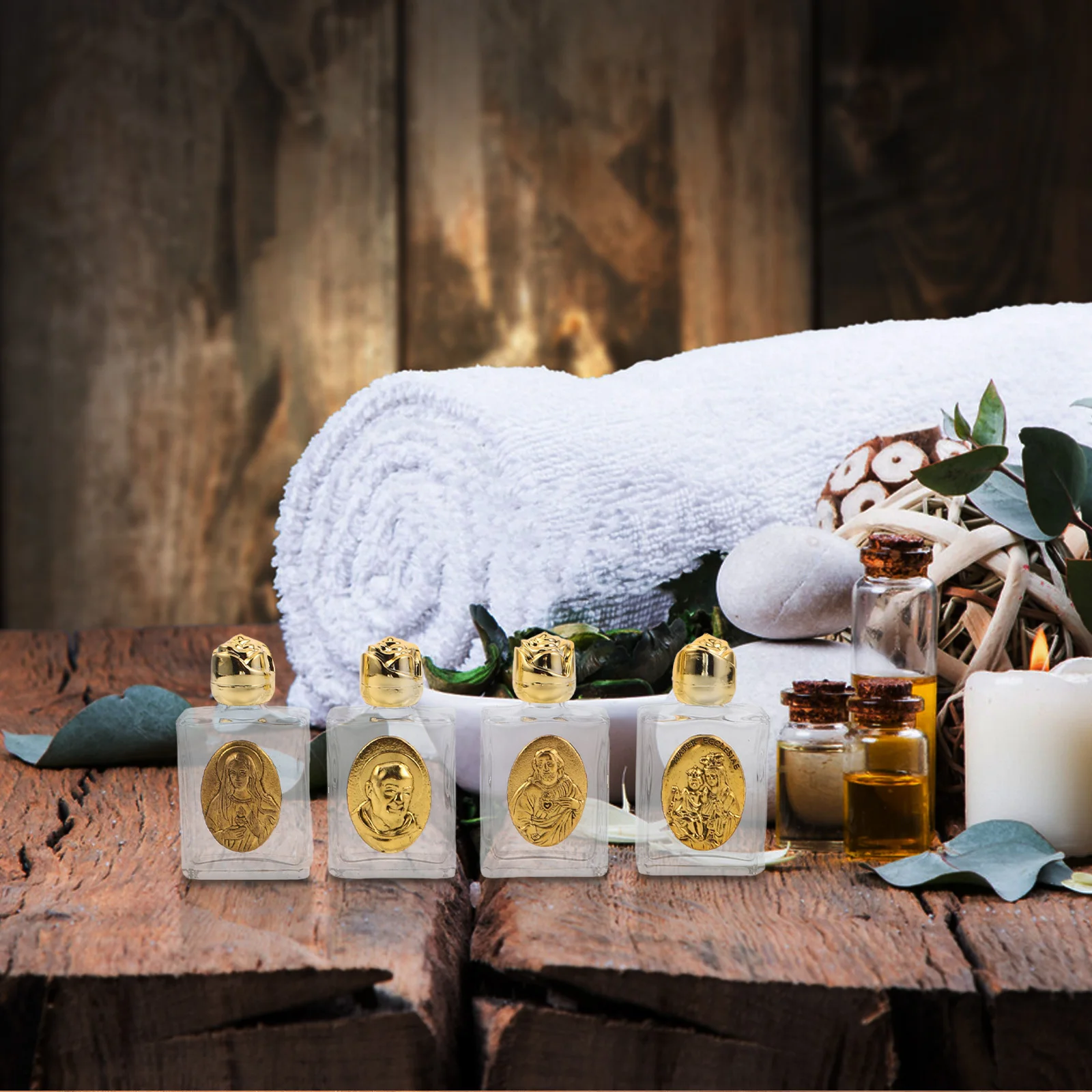 

4Pcs Embossed Glass Holy Water Bottle Elegant Religious Travel Container for Church Catholic Baptisms Weddings 15ml