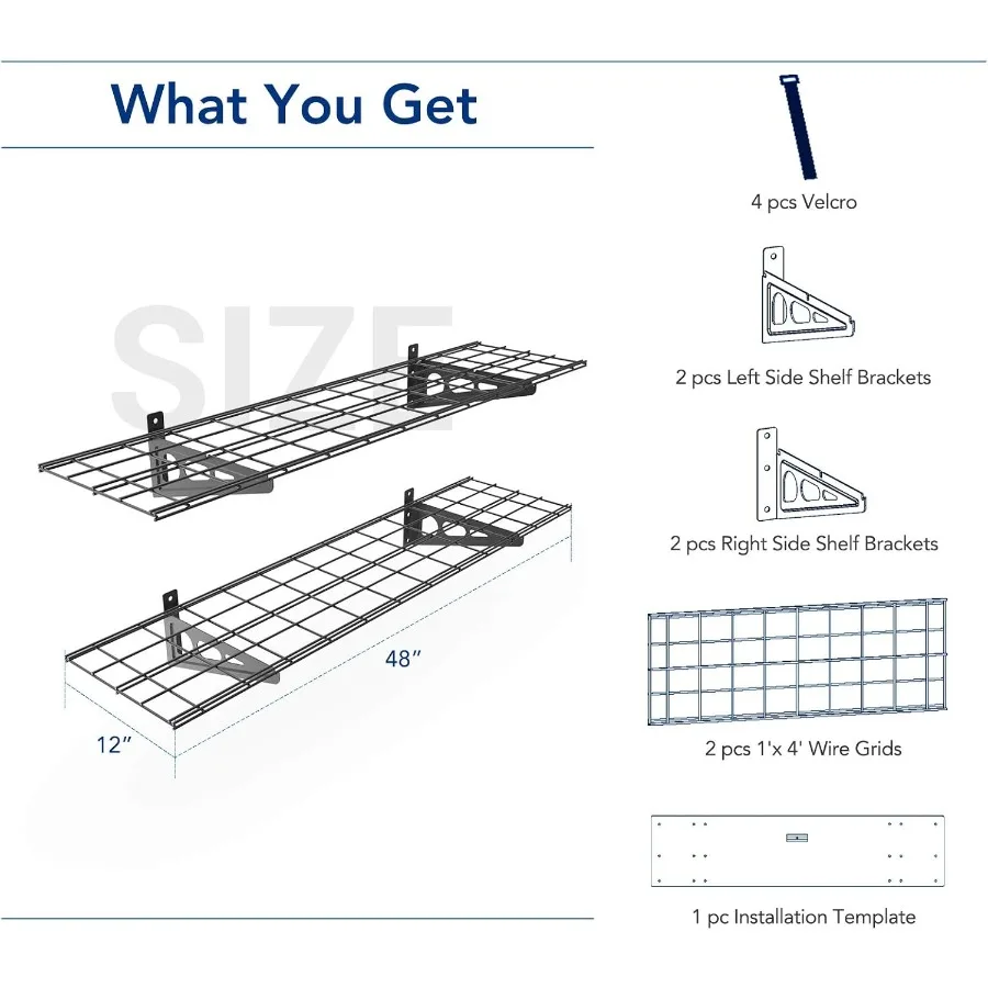 FLEXIMOUNTS 2-Pack 1x4ft 12-inch-by-48-inch Wall Shelf Garage Storage Rack Wall Mounted Floating Shelves Black