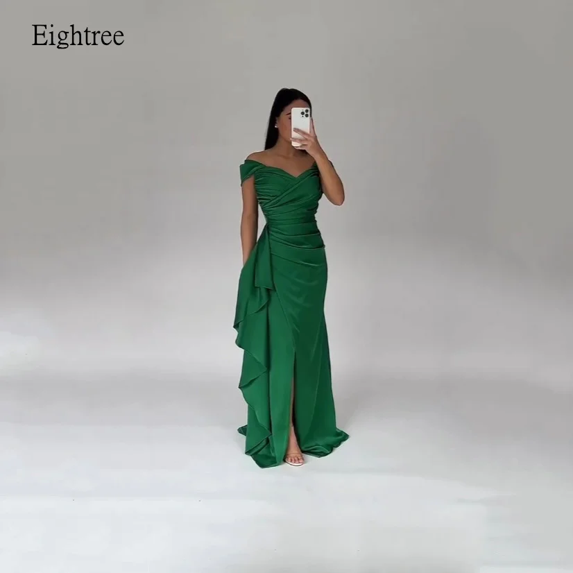 

Eightree Classic Green Mermaid Prom Gowns Off The Shoulder Formal Party Gown Side Slit Floor Length Evening Dress Customized