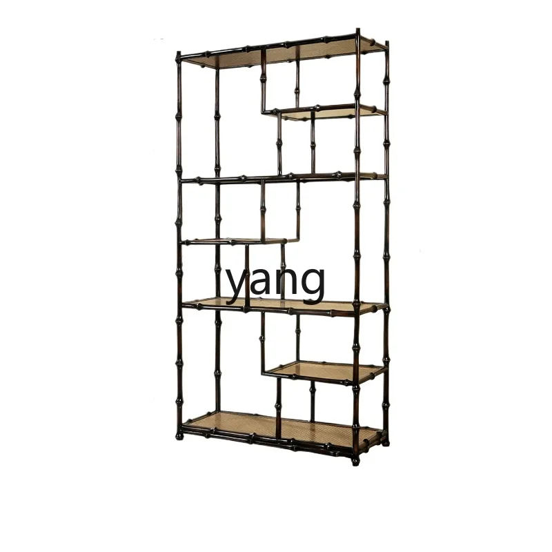 Yjq Chinese Retro Handmade Bamboo Antique Shelf Ming Tea Tea Set Hollow Display Shelf