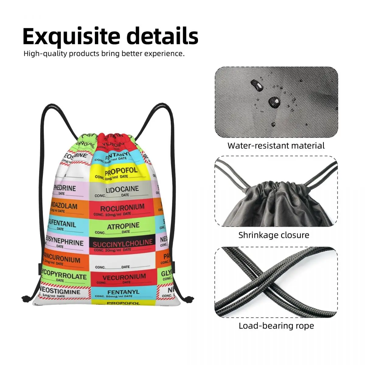 Drawstring mochila para homens e mulheres, anestesia medicação, médica, enfermeira, esporte, ginásio, portátil, saco de treino, saco