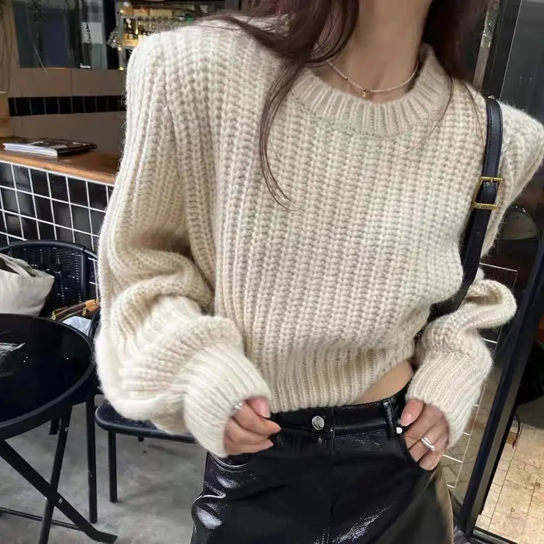 

Fall Winter Sweater Women Korean Fashion Street Trend Personality Short Round Neck Loose Pullover Knit Sweater Jumper Y2k Tops