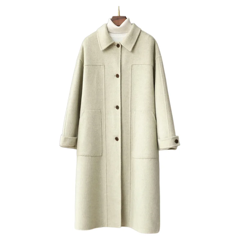 

10% Camel Velvet 10% Mulberry Silk Long Blended Double Sided Coat Women's 2025 Spring Wool Nylon Jacket