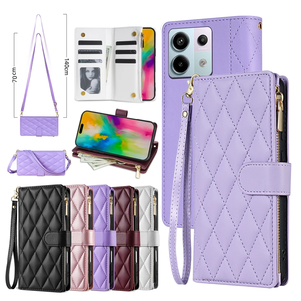 

Strap Wallet Case for Redmi Note 11 12 13 14 12Pro 13Pro 11Pro 14Pro 4G 5G Leather Crossbody Case Cards Holder Phone Cover