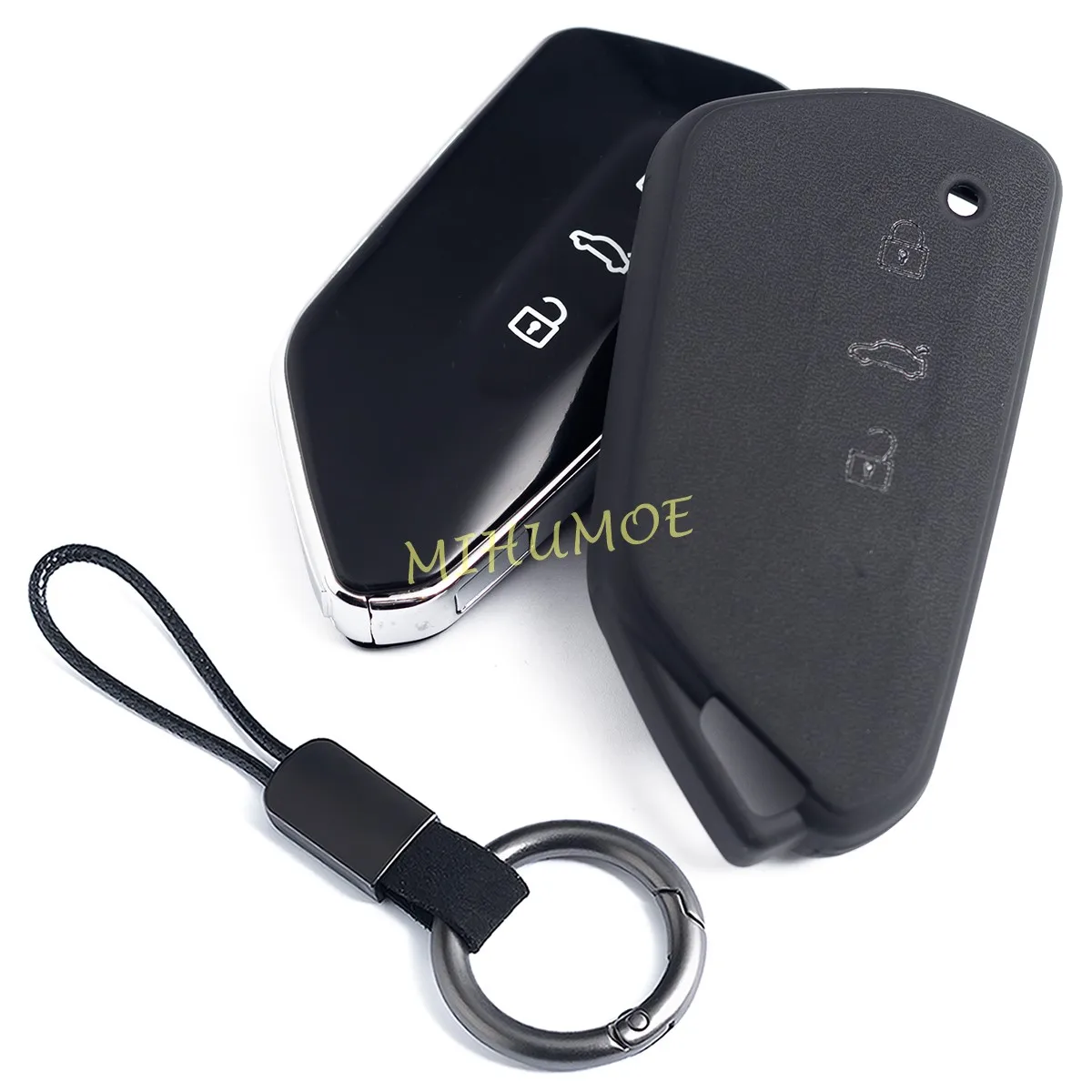 Matte Black Car Key Fob Cover Case Keychain Ring For VW Golf GTI R MK8 ID.3 ID.4 Cupra Born Formentor Seat Leon Tarraco Ateca