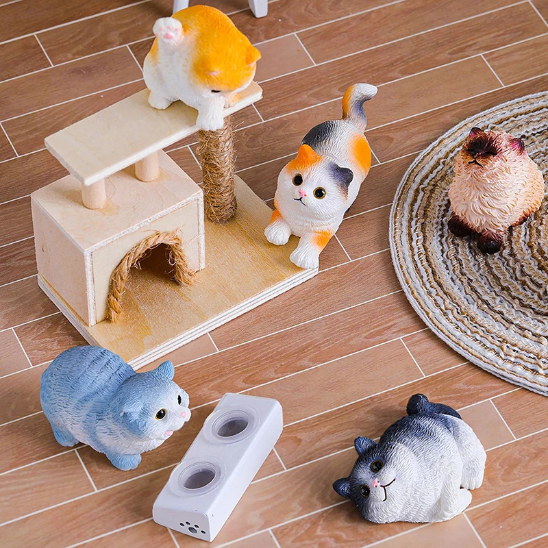 Mini Resin Cat Statue Model Cute Cartoon Animal Kitten Model Toys Micro Landscape Decoration For Home Desktop Ornaments Gifts