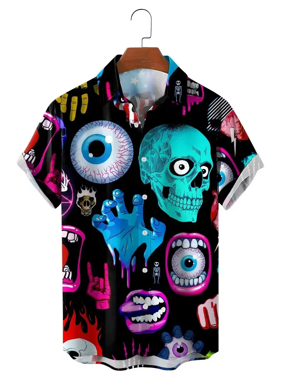 

Fashion Skull Floral Men's Shirts Funny Skull 3D Print Streetwear Short Sleeve Tees Hawaiian Shirt Summer Casual Men Clothes