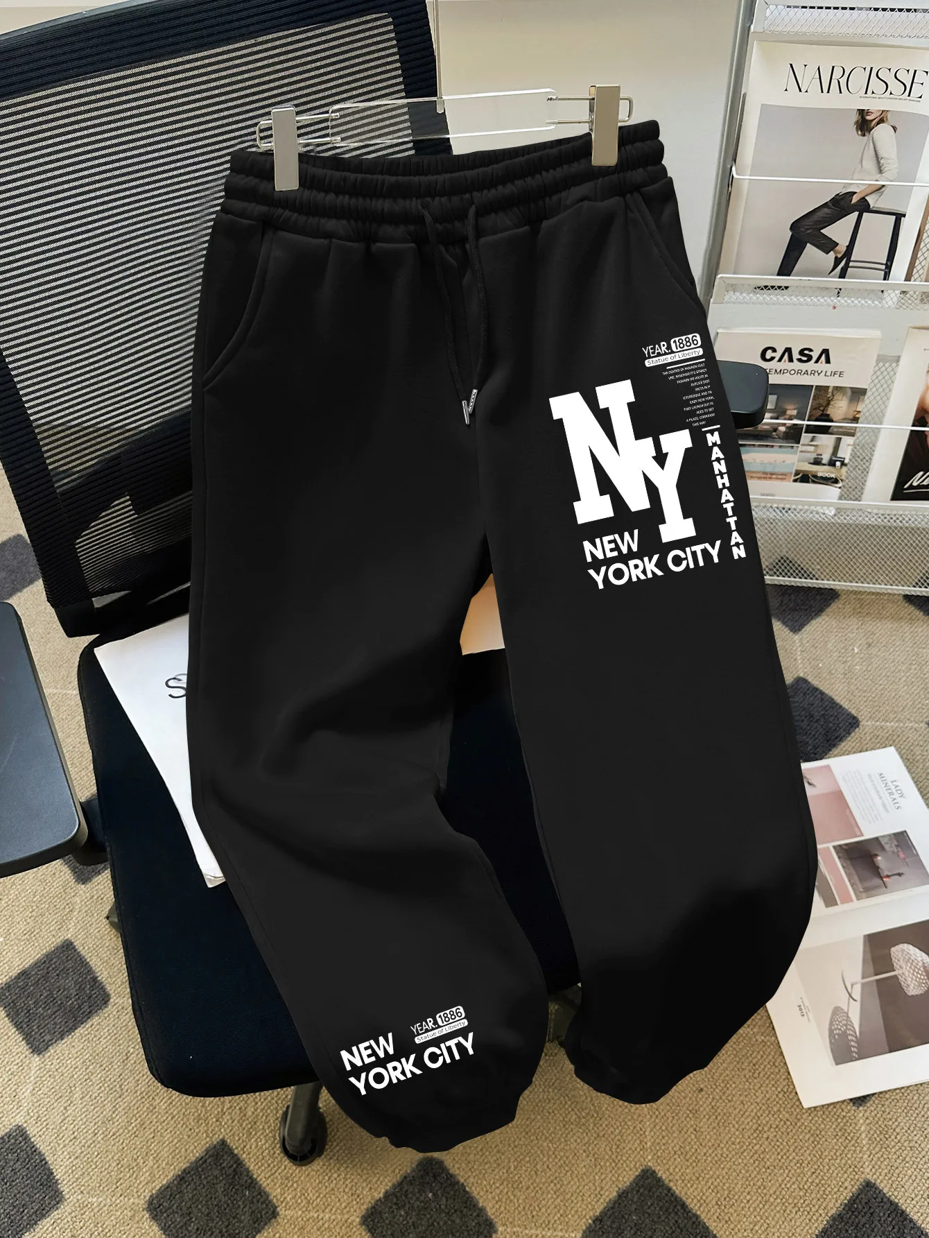 Men's Sweatpants, New Arrival American Trendy Pattern Print Drawstring Joggers, Street Casual Sports Trousers S-3XL