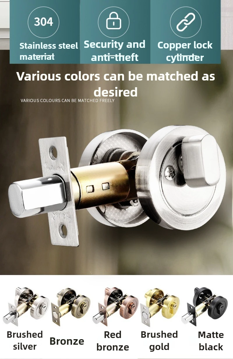 Boutique Invisible Door Lock with Rotating Door Lock Stainless Steel Material 50-60mm Lock Tongue for Door Thickness 35-55mm