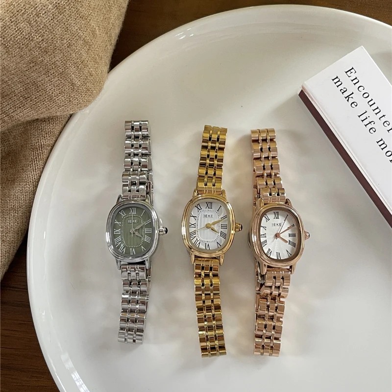 vintage watch High Quality Casual Fashion Steel Strap Girls Women\'s Watch Casual Temperament Retro Roman Scale Dial Quartz Watch