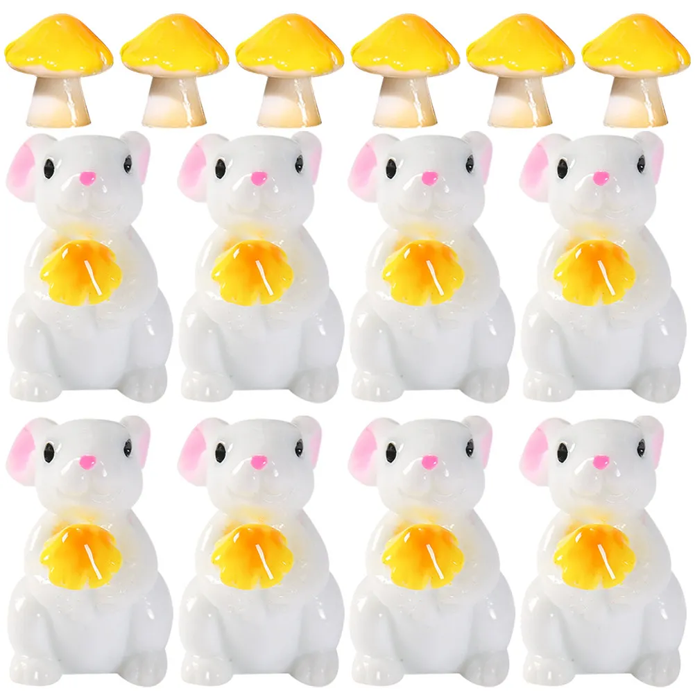 20Pcs Realistic Bunny Mushroom Resin Mini Decor Brightens Home Office Balcony Patio Desktop Garden Tabletop Adornment