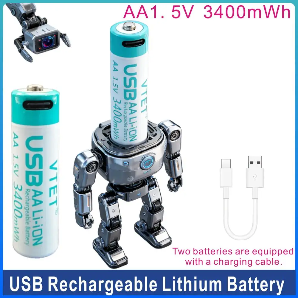 

1.5V Li-ion Battery USB AA Rechargeable Battery 3400mWh AA Lithium-ion Battery for Remote Control Mouse Small Fan Electric Toy