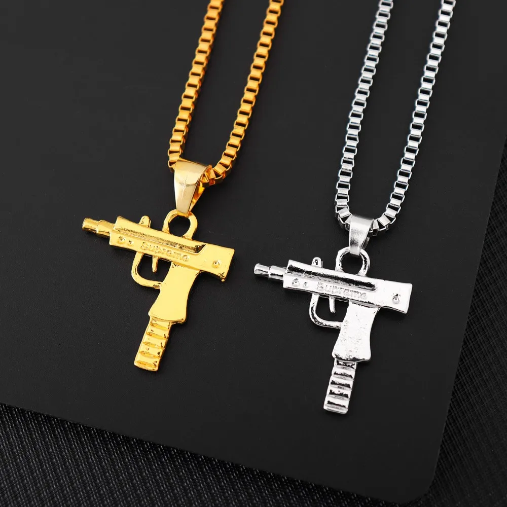 New Trendy Uzi Gun Shaped Pendant Necklace For Women Men Night Club Bar Party Accessory Gothic Male Punk Hip hop Chain Jewelry