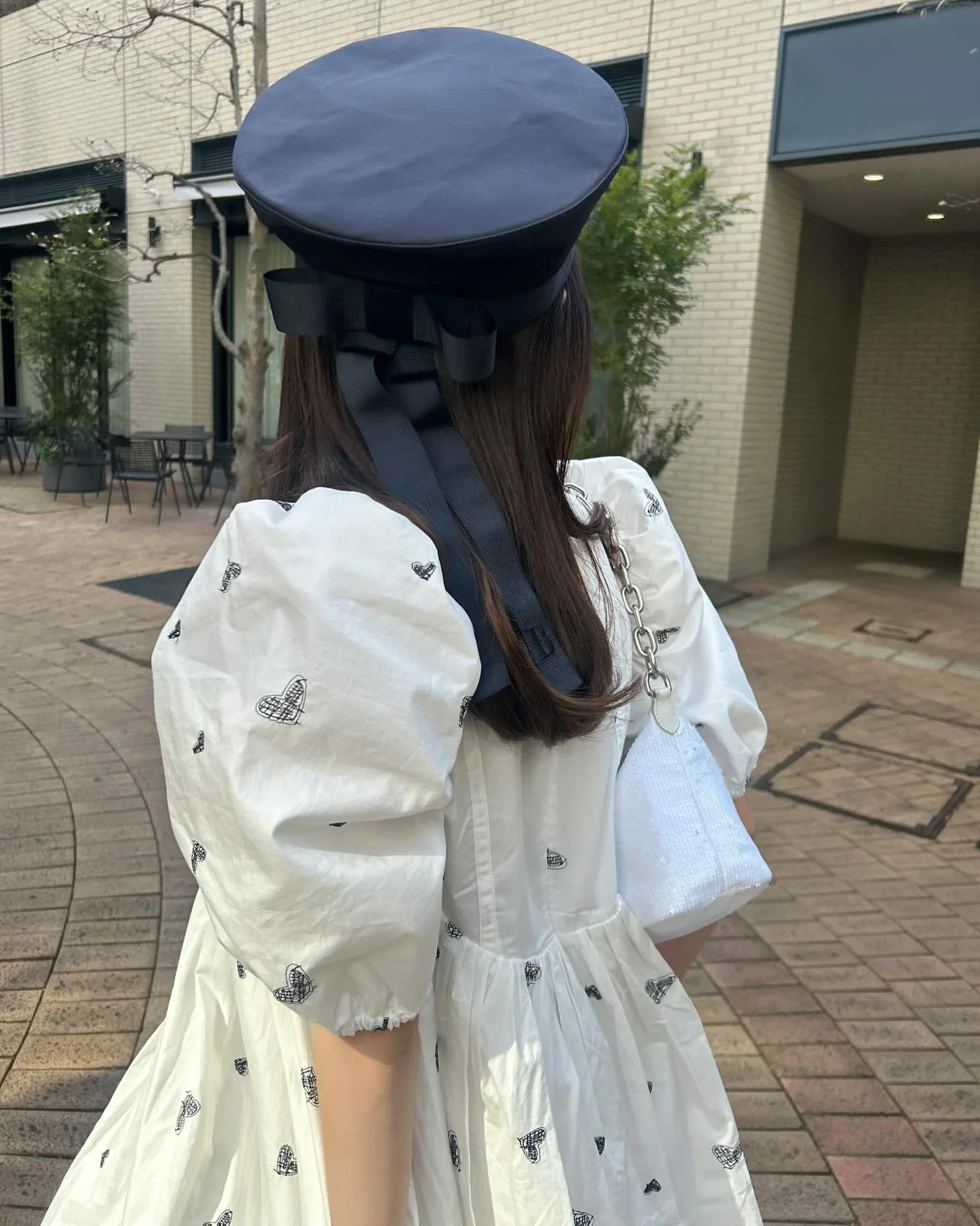 

Japanese Bow Long Streamer Fashionable Flat Top Navy Hat Women