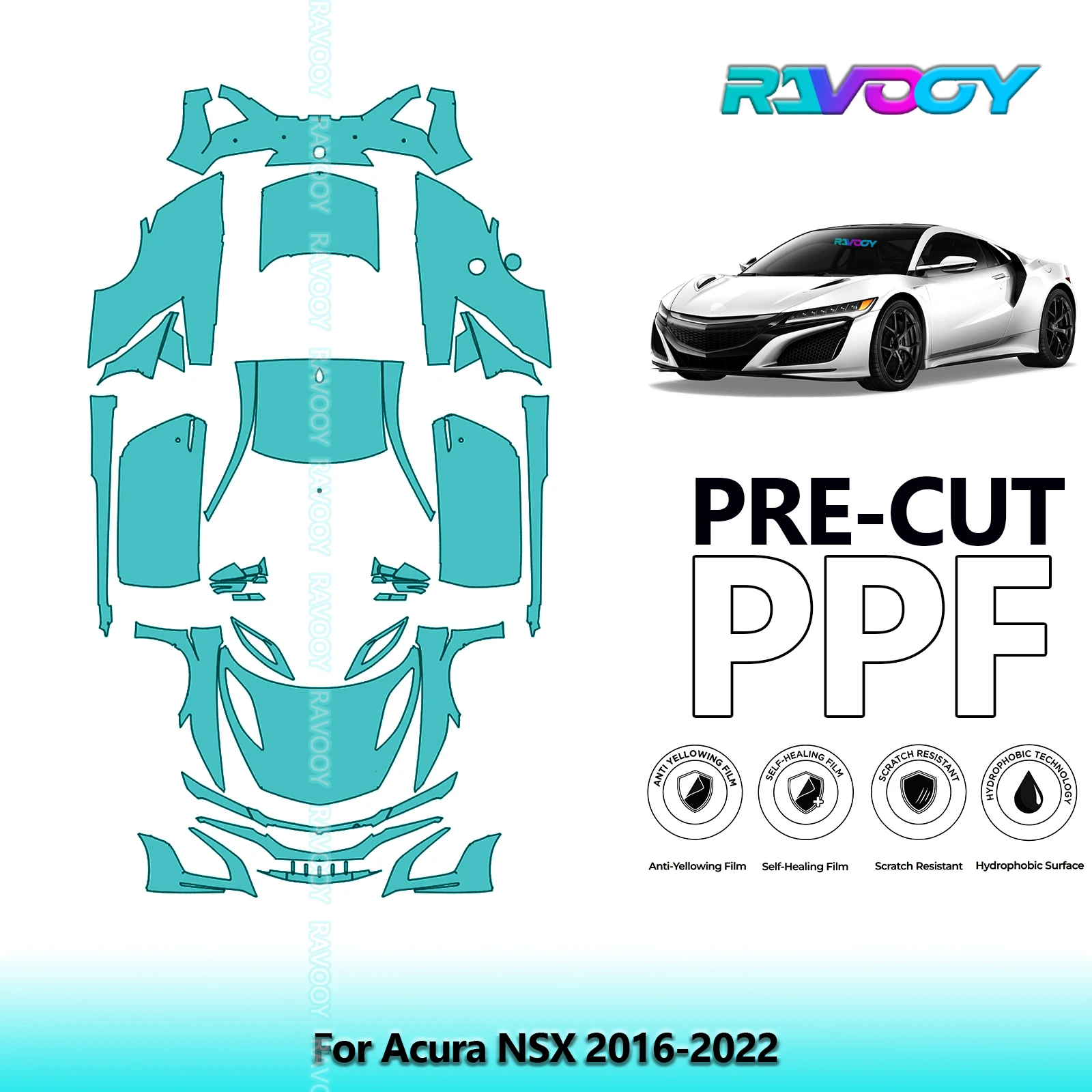 RAVOOY Custom-Fit Precut TPU PPF Full Vehicle Clear Bra Stone Guard EU UK For Acura NSX 2016-2022
